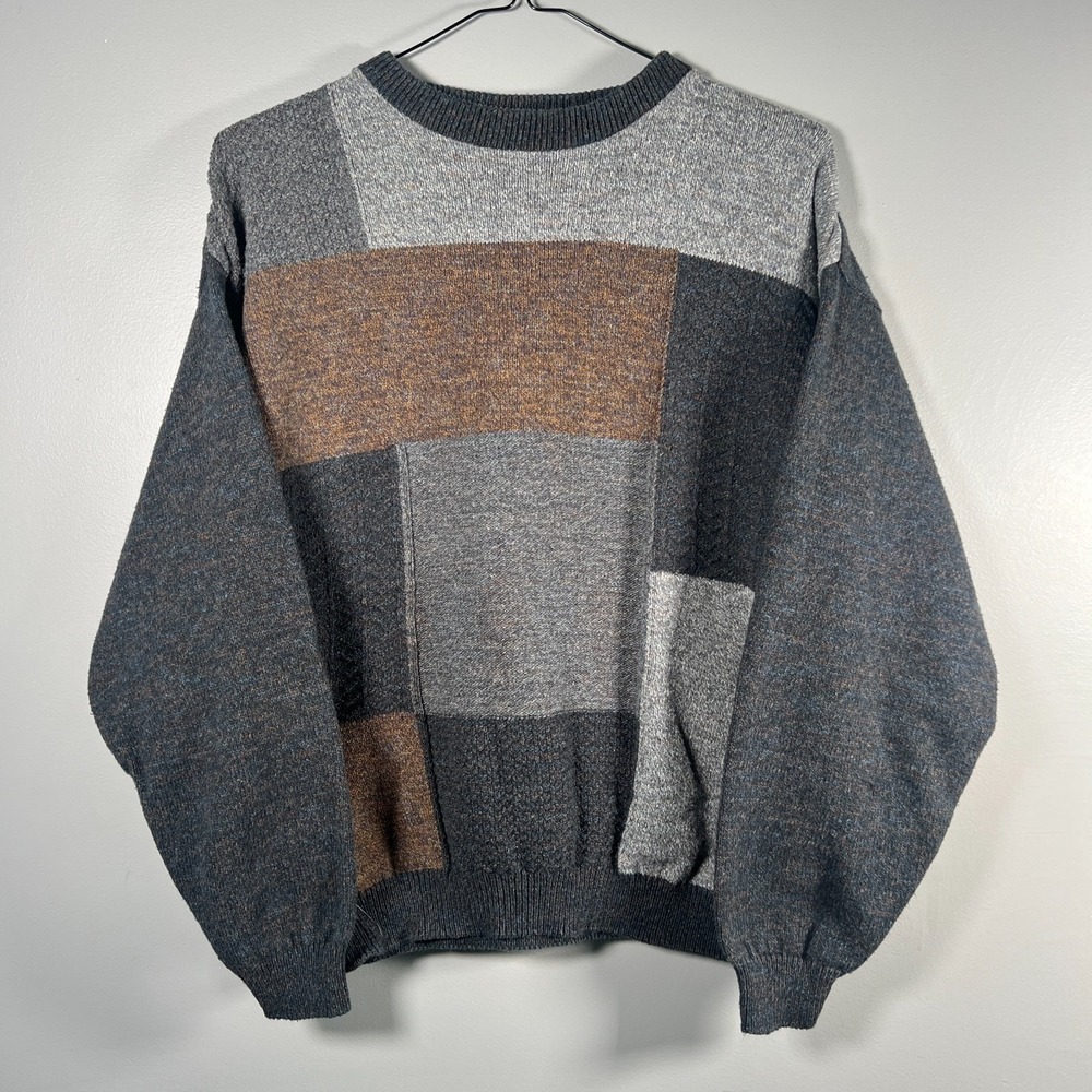 Vintage Grandpa Sweater Mens Large Knit Color Block Geometric Bill Blass